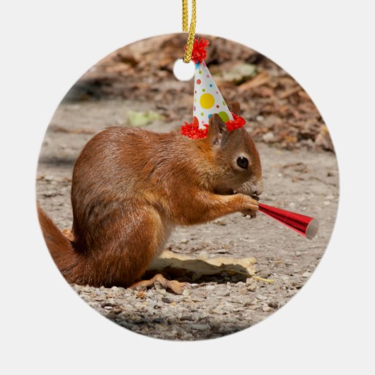 Happy Birthday Squirrel Keramisch Ornament (Voorkant)