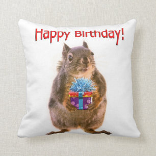 Happy Birthday Squirrel met Cadeau Kussen