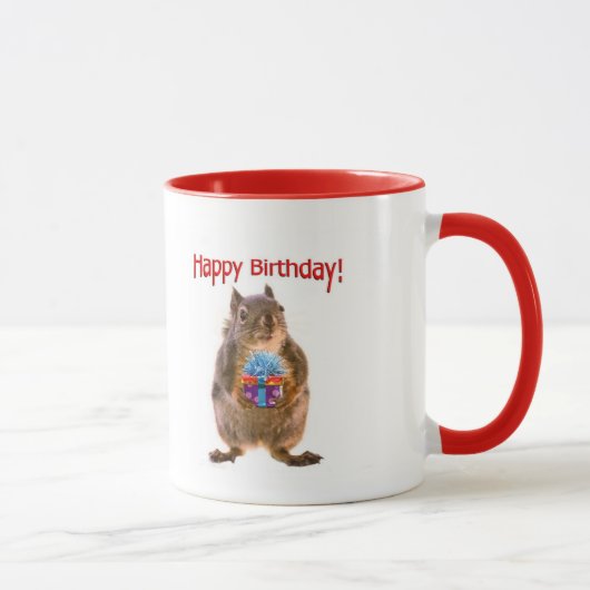 Happy Birthday Squirrel met Cadeau Mok (Rechts)