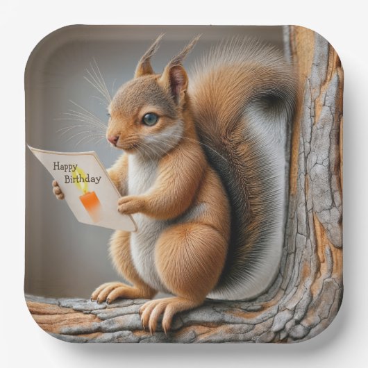 Happy Birthday Squirrel Papieren Bordje (Voorkant)
