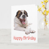 Happy Birthday St Bernard Puppy Dog Wenskaart Kaart (Gele Bloem)