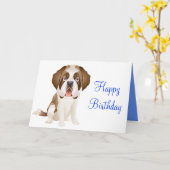 Happy Birthday St Bernard Puppy Dog Wenskaart Kaart (Gele Bloem)