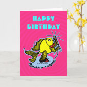 Happy Birthday stand-up Fish grappige roze kaart (Gele Bloem)