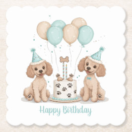 Happy Birthday Standaard Poedel Honden Kartonnen Onderzetters