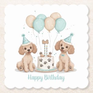 Happy Birthday Standaard Poedel Honden Kartonnen Onderzetters