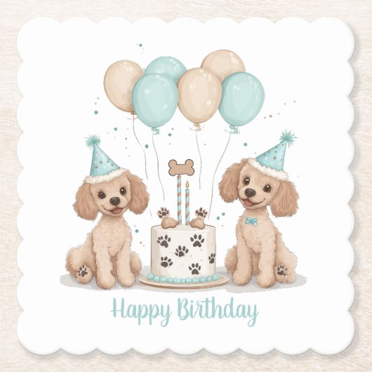 Happy Birthday Standaard Poedel Honden Kartonnen Onderzetters (Voorkant)