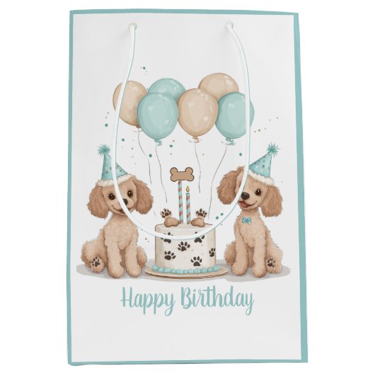Happy Birthday Standaard Poedel Honden Medium Cadeauzakje (Voorkant)