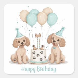 Happy Birthday Standaard Poedel Honden Vierkante Sticker