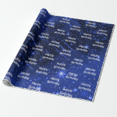 Happy Birthday Star Galaxy op blauw Cadeaupapier (Uitgerold)