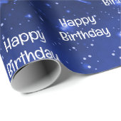 Happy Birthday Star Galaxy op blauw Cadeaupapier (Rol Hoek)