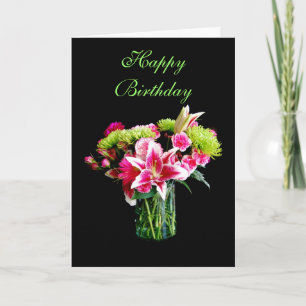 Happy Birthday, Stargazer Lily Bouquet Kaart