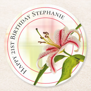 Happy Birthday Stargazer Lily Floral Fotografie Ronde Kartonnen Onderzetter
