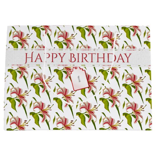 Happy Birthday Stargazer Lily Flower Pattern Groot Cadeauzakje (Voorkant)