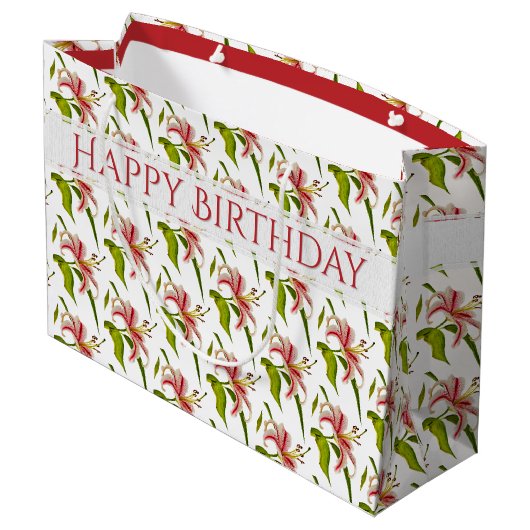 Happy Birthday Stargazer Lily Flower Pattern Groot Cadeauzakje (Achterkant Gekanteld)
