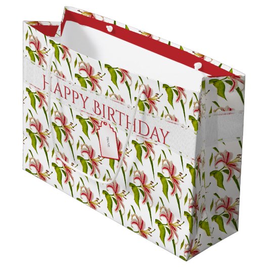 Happy Birthday Stargazer Lily Flower Pattern Groot Cadeauzakje (Voorkant Gekanteld)
