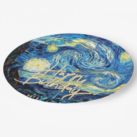 Happy Birthday, Starry Night fine art, Papieren Bordje (Gekanteld)