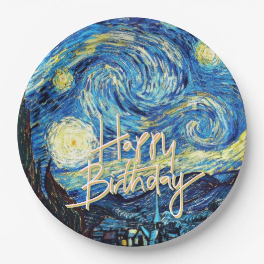 Happy Birthday, Starry Night fine art, Papieren Bordje (Voorkant)