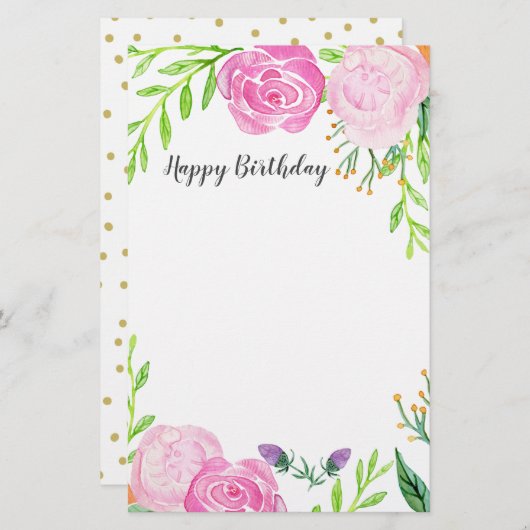 Happy Birthday Stationery Briefpapier (Voorkant / Achterkant)