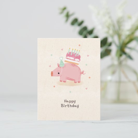 Happy birthday stealing piglet briefkaart (Staand voorkant)