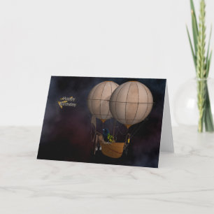 Happy Birthday Steampunk Hot Air Baloon Kaart