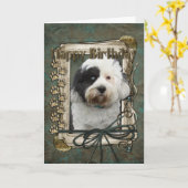 Happy Birthday - Stenen poten - Tibetaanse Terriër Kaart (Gele Bloem)