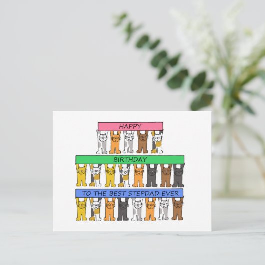 Happy Birthday Stepdad Cartoon Briefkaart (Staand voorkant)
