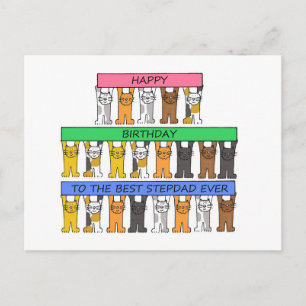 Happy Birthday Stepdad Cartoon Cats Briefkaart