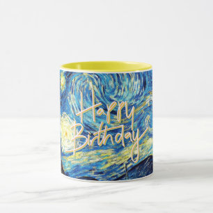 Happy Birthday, Sterrennacht mooie kunst, Mok