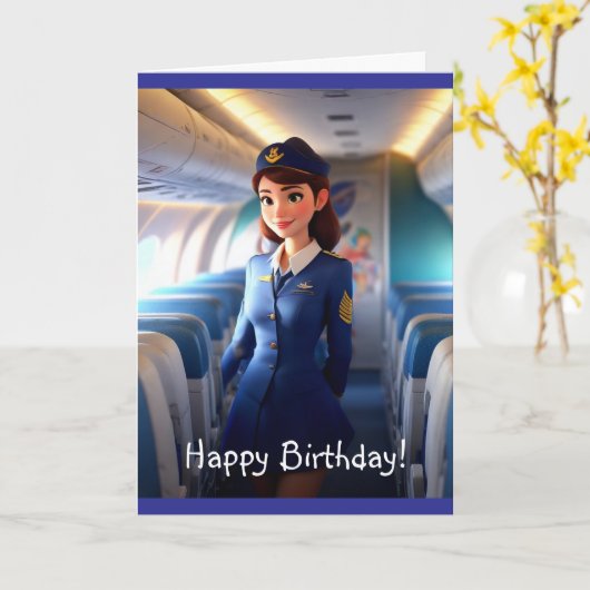 Happy Birthday Stewardess Kaart (Gele Bloem)