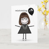 Happy Birthday Stick Figuur Girl met ballon Kaart (Gele Bloem)