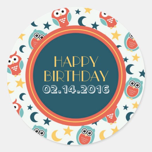 Happy Birthday Sticker Baby Owl Cartoon (Voorkant)
