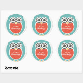 Happy Birthday Sticker Cute Baby Owl Cartoon (Vel)