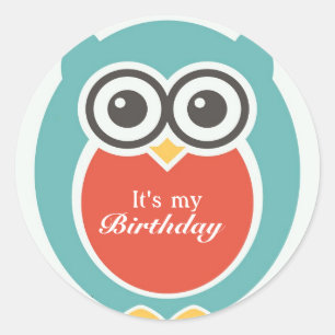Happy Birthday Sticker Cute Baby Owl Cartoon