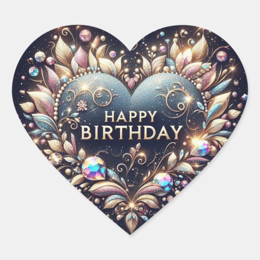 Happy Birthday sticker: hartvorm Hart Sticker (Voorkant)