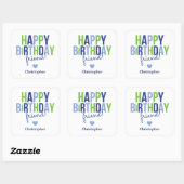 Happy Birthday Sticker Label Blauw Groen Strepen (Vel)