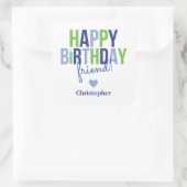 Happy Birthday Sticker Label Blauw Groen Strepen (Tas)