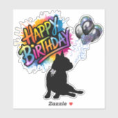 Happy Birthday sticker met frenchie en ballonnen (Vel)