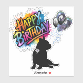 Happy Birthday sticker met frenchie en ballonnen