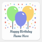 Happy Birthday Sticker met gekleurde ballonnen (Voorkant)