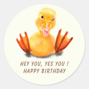 Happy Birthday Sticker met Playful Duck - Grappig