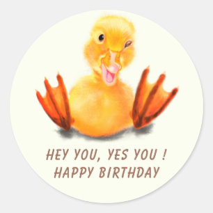 Happy Birthday Sticker met Playful Duck - Grappig