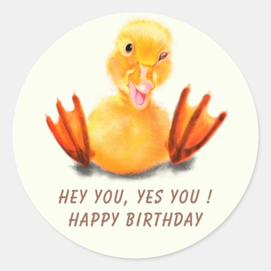 Happy Birthday Sticker met Playful Duck - Grappig (Voorkant)