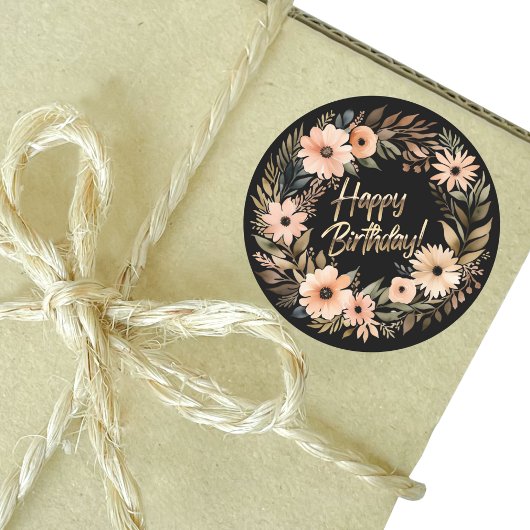 Happy Birthday Sticker met Waterverf Flowers