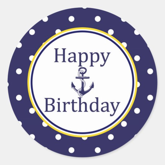 Happy Birthday sticker - Nautical Yellow - Navy (Voorkant)