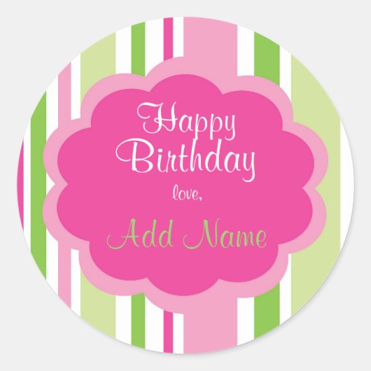 Happy Birthday Sticker Roze en Groen (Voorkant)