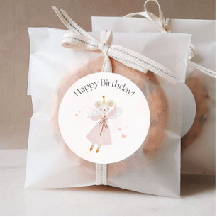 Happy Birthday Sticker, Schattige muisontwerp Ronde Sticker