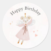 Happy Birthday Sticker, Schattige muisontwerp Ronde Sticker (Voorkant)