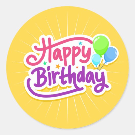 Happy Birthday Stickers in het geel (Voorkant)