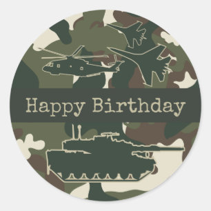 Happy Birthday Stickers - Militaire Camouflage