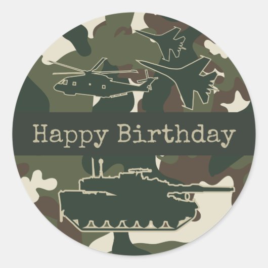 Happy Birthday Stickers - Militaire Camouflage (Voorkant)